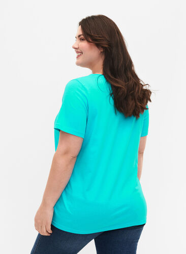 Puuvillainen t-paita painatuksella, Turquoise SUN, Model image number 1