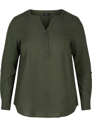 Puuvillainen paitapusero v-aukolla, Climbing Ivy, Packshot image number 0