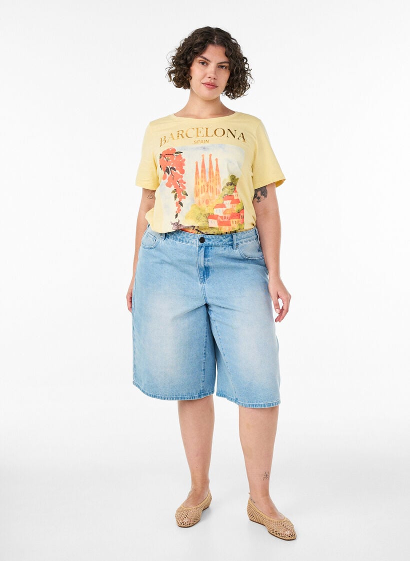 Puuvillainen T-paita printill&auml;, Keltainen, Model image number 1