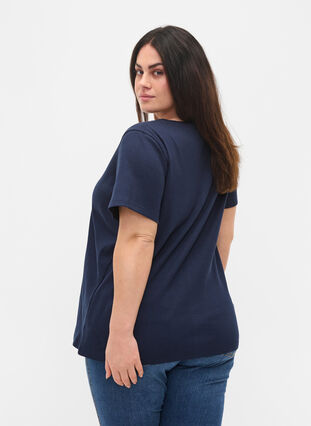Puuvillainen t-paita ribbauksella, Navy Blazer, Model image number 1