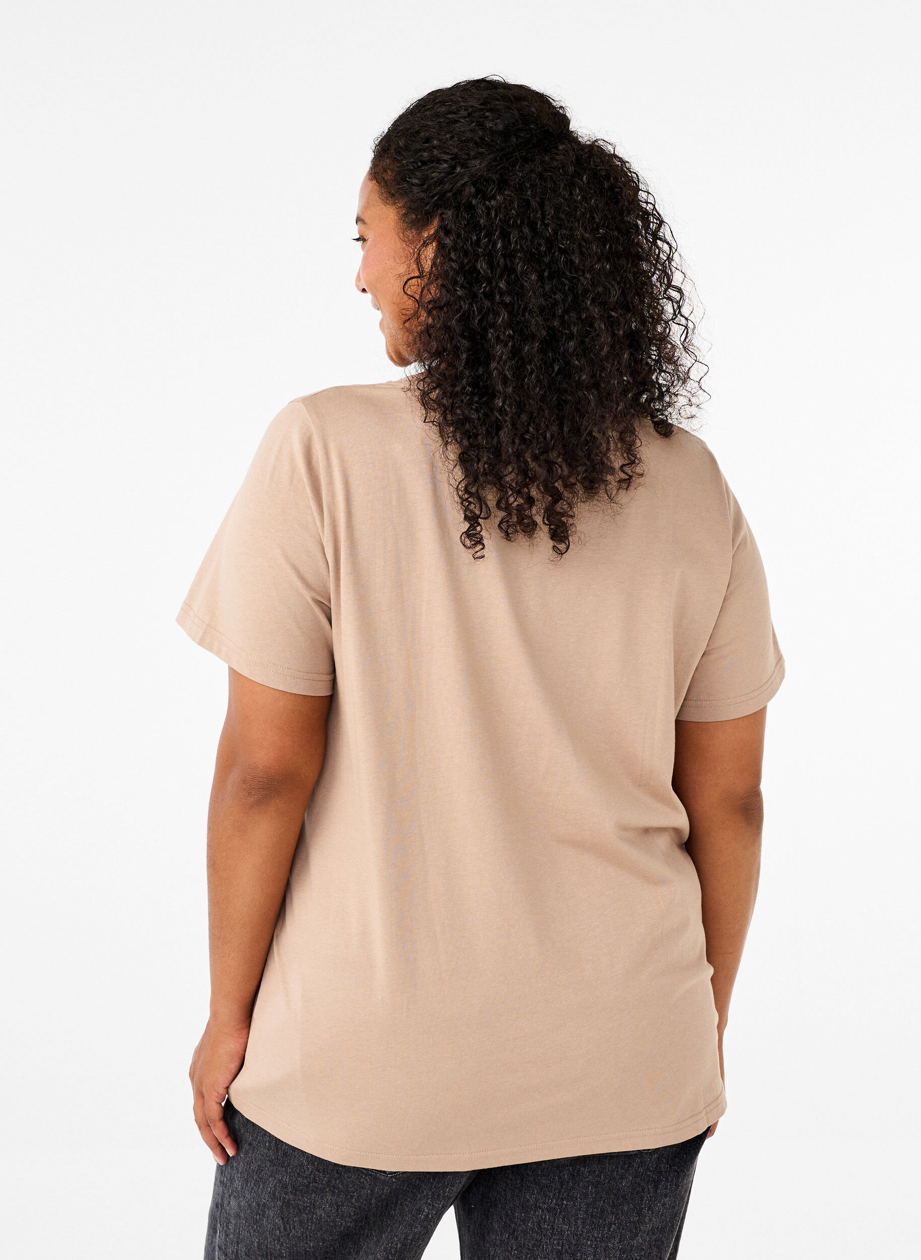 Zizzi Painokuvioitu T-paita puuvillaa, S. Mink w. Flower, Model image number 1