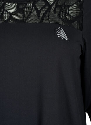 Treeni-t-paita, jossa on 3/4-pituiset hihat ja kuviollinen mesh-kangas, Black, Packshot image number 2