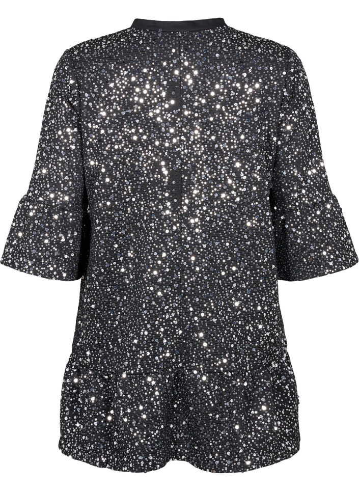 Paljettimekko V-pääntiellä ja 3/4-hihoilla, Black w. Sequins, Packshot image number 1