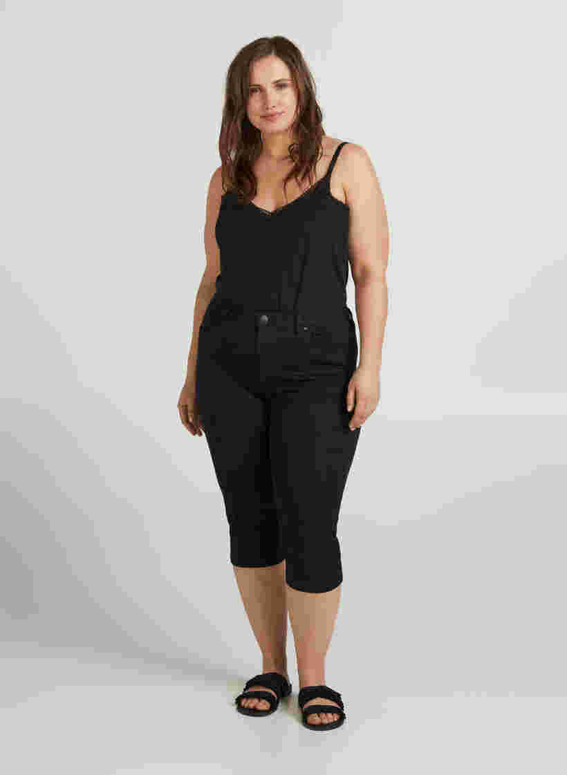 Slim fit Emily-farkkucaprit, Black, Model image number 3
