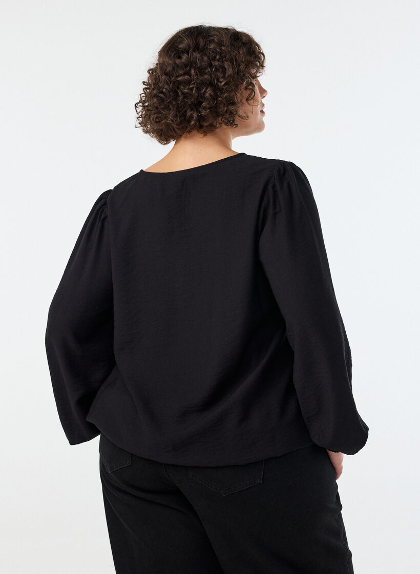 Viskoosipusero V-p&auml;&auml;ntiell&auml; ja pallomaisella siluetilla, Musta, Model image number 2