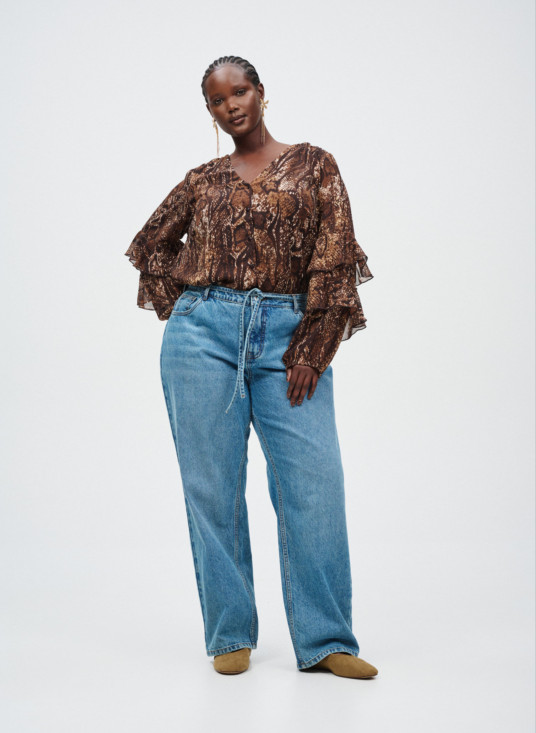 Zizzi El&auml;inkuosillinen pusero r&ouml;yhel&ouml;ill&auml;, Ruskea, Image image number 0