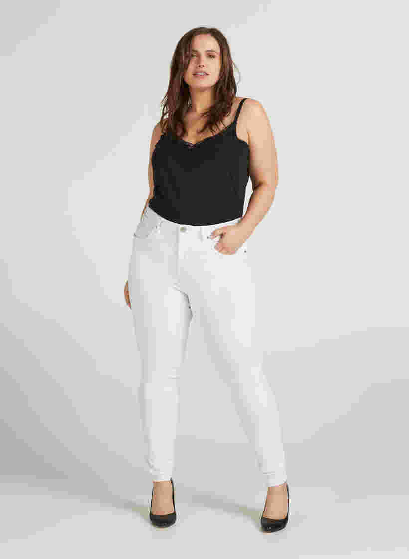 Korkeavyötäröiset super slim Amy farkut, Bright White, Model image number 4