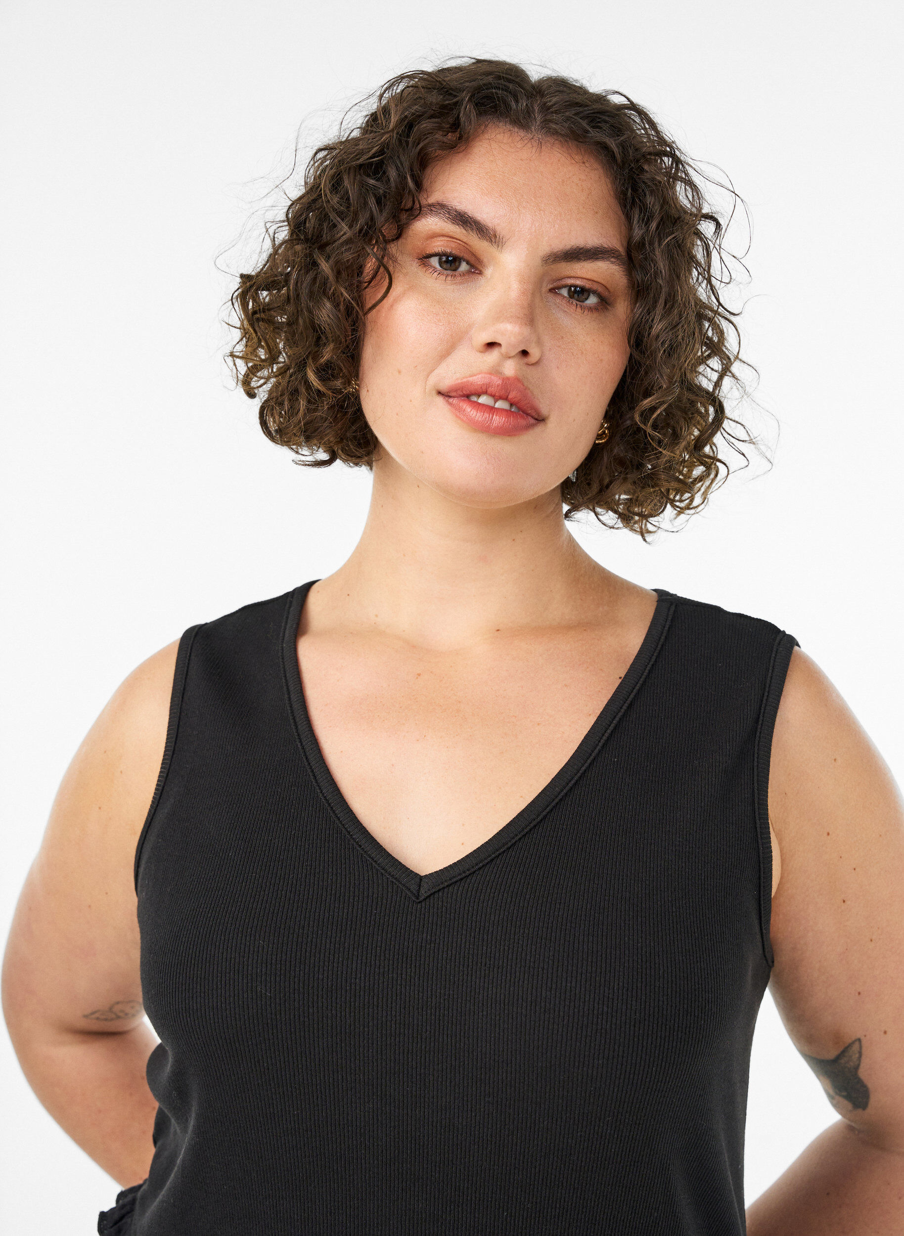 ZizziHihaton puuvillainen midimekko ribill&auml; ja musliinilla, Musta, Model image number 2
