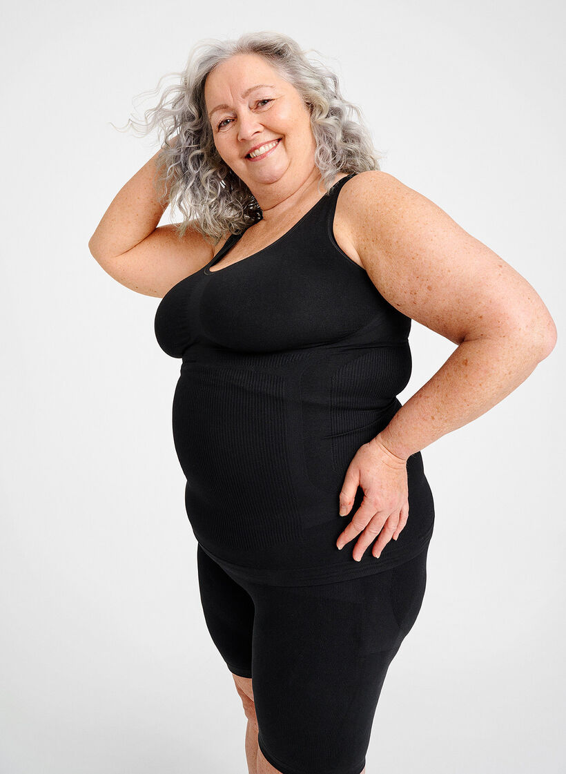 Shapewear-toppi leveill&auml; olkaimilla, Musta, Image image number 1