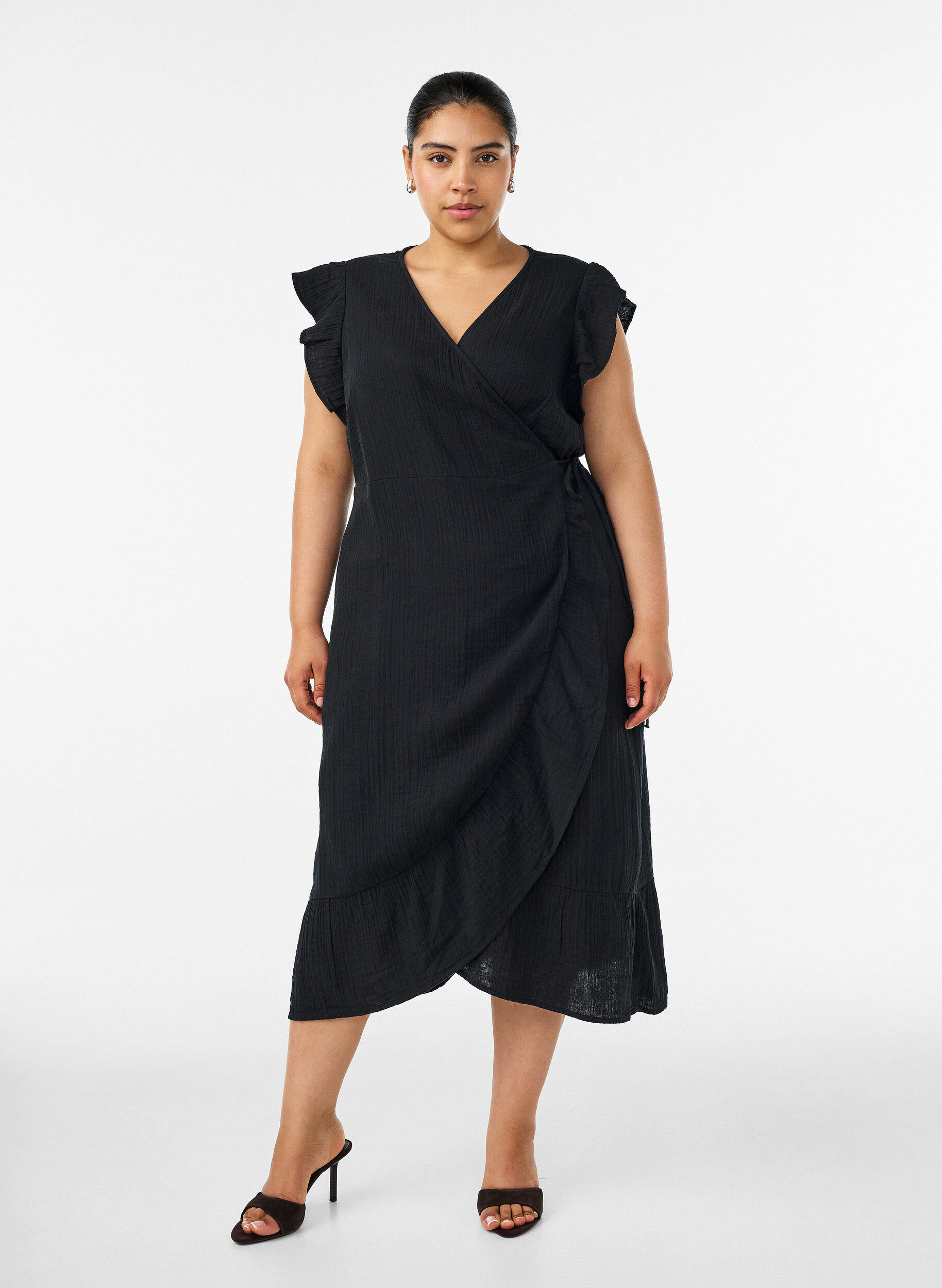 Kietaisumekko puuvillamusliinista r&ouml;yhel&ouml;ill&auml;, Musta, Model