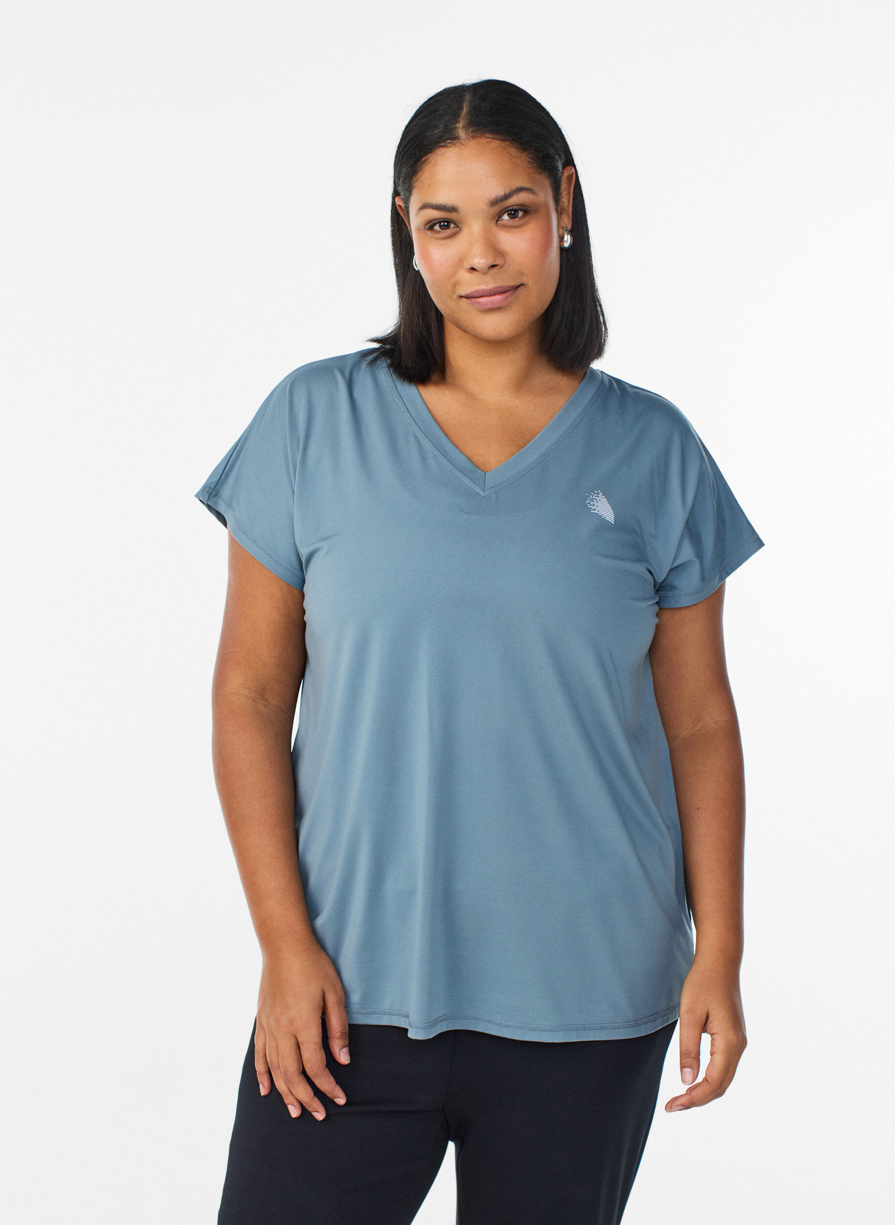 V&auml;lj&auml; treenipaita, jossa on V-p&auml;&auml;ntie, Sininen, Model