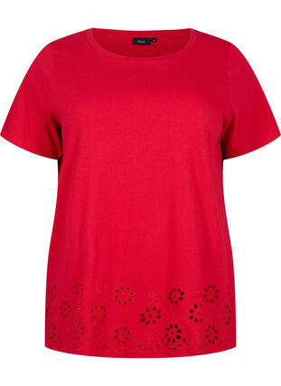 Puuvillainen T-paita brodeerauksella, Tango Red, Packshot image number 0