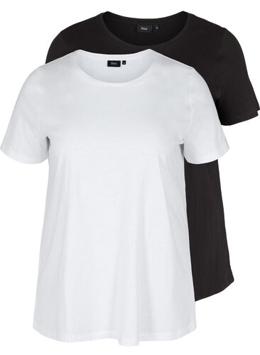 2 lyhythihaista t-paitaa puuvillasta , Black/Bright White, Packshot image number 0