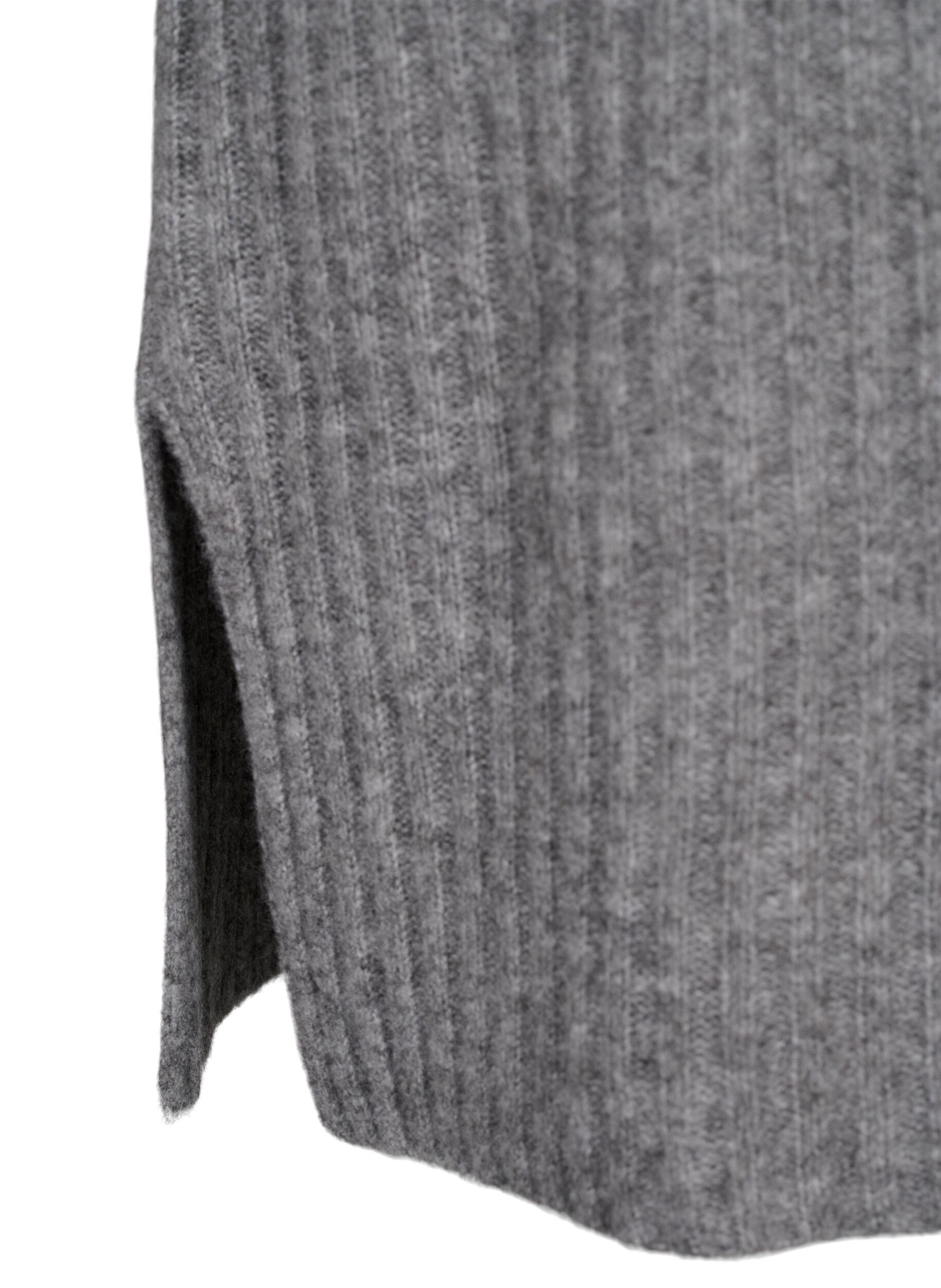 Zizzi Halkiollinen ribbineulosmekko, Light Grey Melange, Packshot image number 3