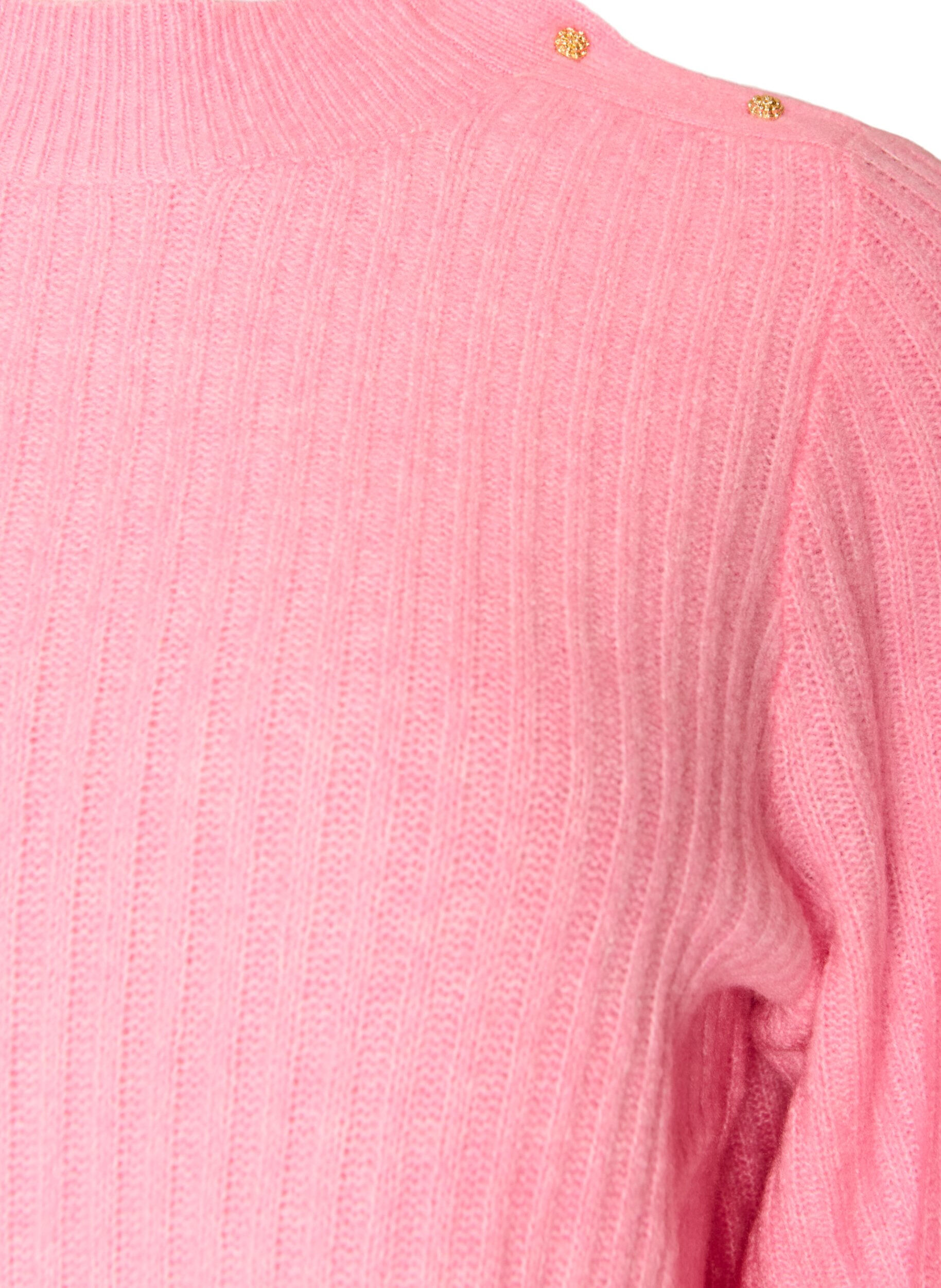ZizziRibattu neulepusero puff-hihoilla ja napeilla, Vaaleanpunainen, Packshot image number 2