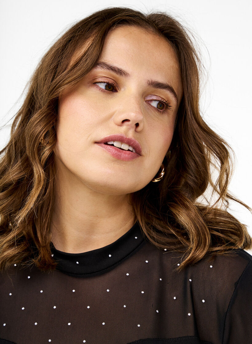 Bodystocking niiteillä ja pitkillä meshj -hihoilla, Black, Image image number 0