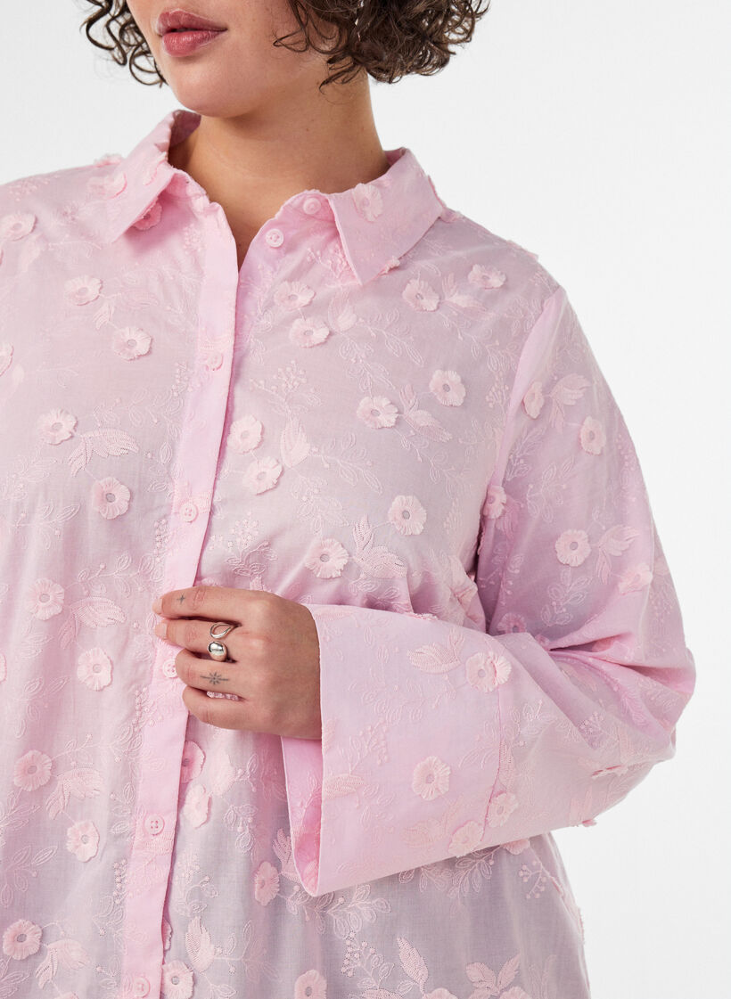 Paita kukkakirjailulla ja leveill&auml; hihoilla, Vaaleanpunainen, Model image number 3