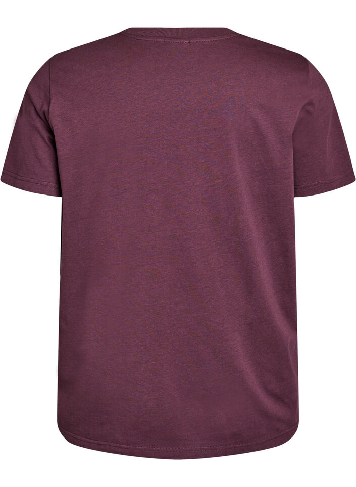 Puuvillainen perus-T-paita, jossa on py&ouml;re&auml; kaula-aukko, Tumma Bordeaux, Packshot image number 1