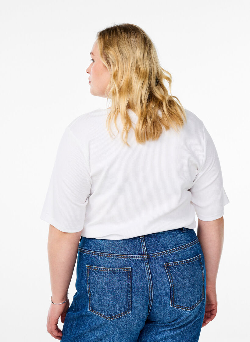 Ribattu jerseypusero, jossa on lyhyet hihat, Valkoinen, Model image number 2