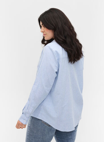Raidallinen paita puuvillasta , Blue Striped, Model image number 1
