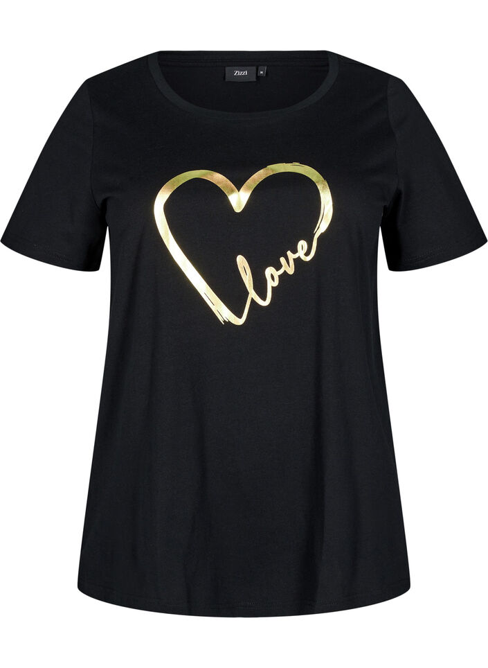Puuvillainen T-paita printillä, Black w. Gold Love, Packshot image number 0