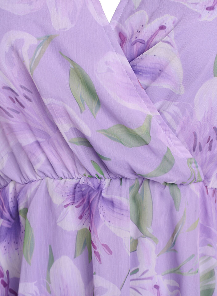 Kukkakuvioinen sifonkipusero lyhyill&auml; hihoilla, Violetti, Packshot image number 2