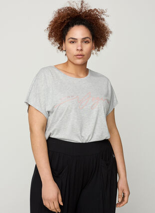T-paita treeniin painatuksella rinnassa, Light Grey Melange, Model image number 0