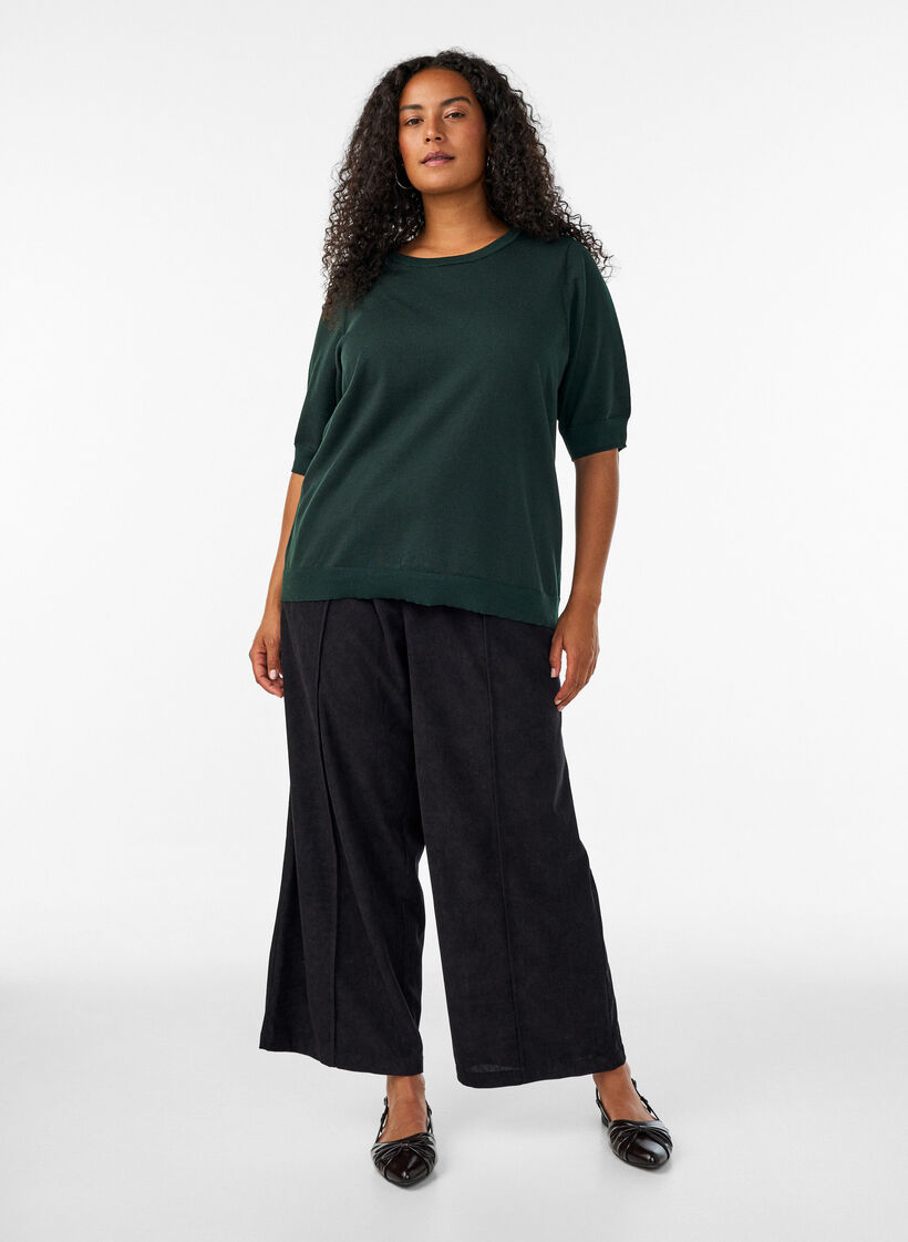 Hienoneulepusero lyhyill&auml; hihoilla, Vihre&auml;, Model image number 1