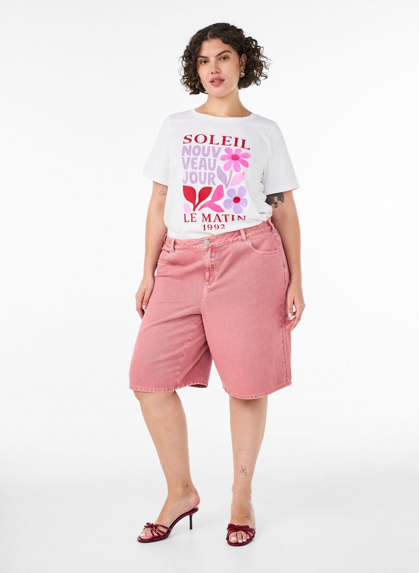 Puuvillainen T-paita printill&auml;, Valkoinen, Model image number 1