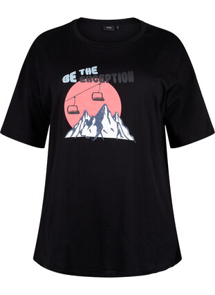 Puuvillainen t-paita painatuksella, Black/Dubarry, Packshot image number 0