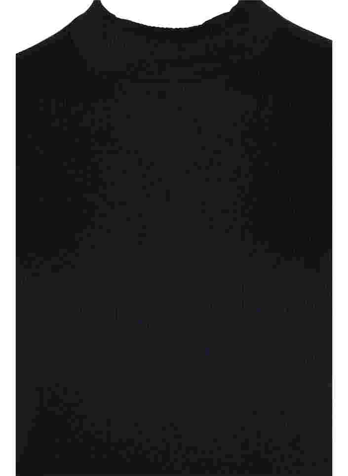 Puuvillainen ribattu toppi  korkealla kauluksella, Black, Packshot image number 2