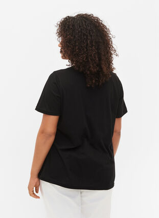 Puuvillainen t-paita v-pääntiellä ja printillä, Black W. Love, Model image number 1