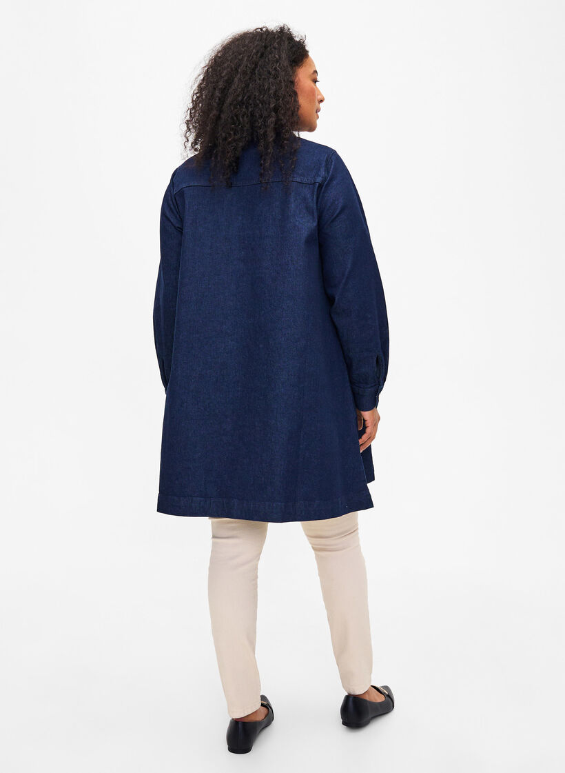 A-linjainen napitettava denimmekko, Dark Blue Denim, Model image number 1