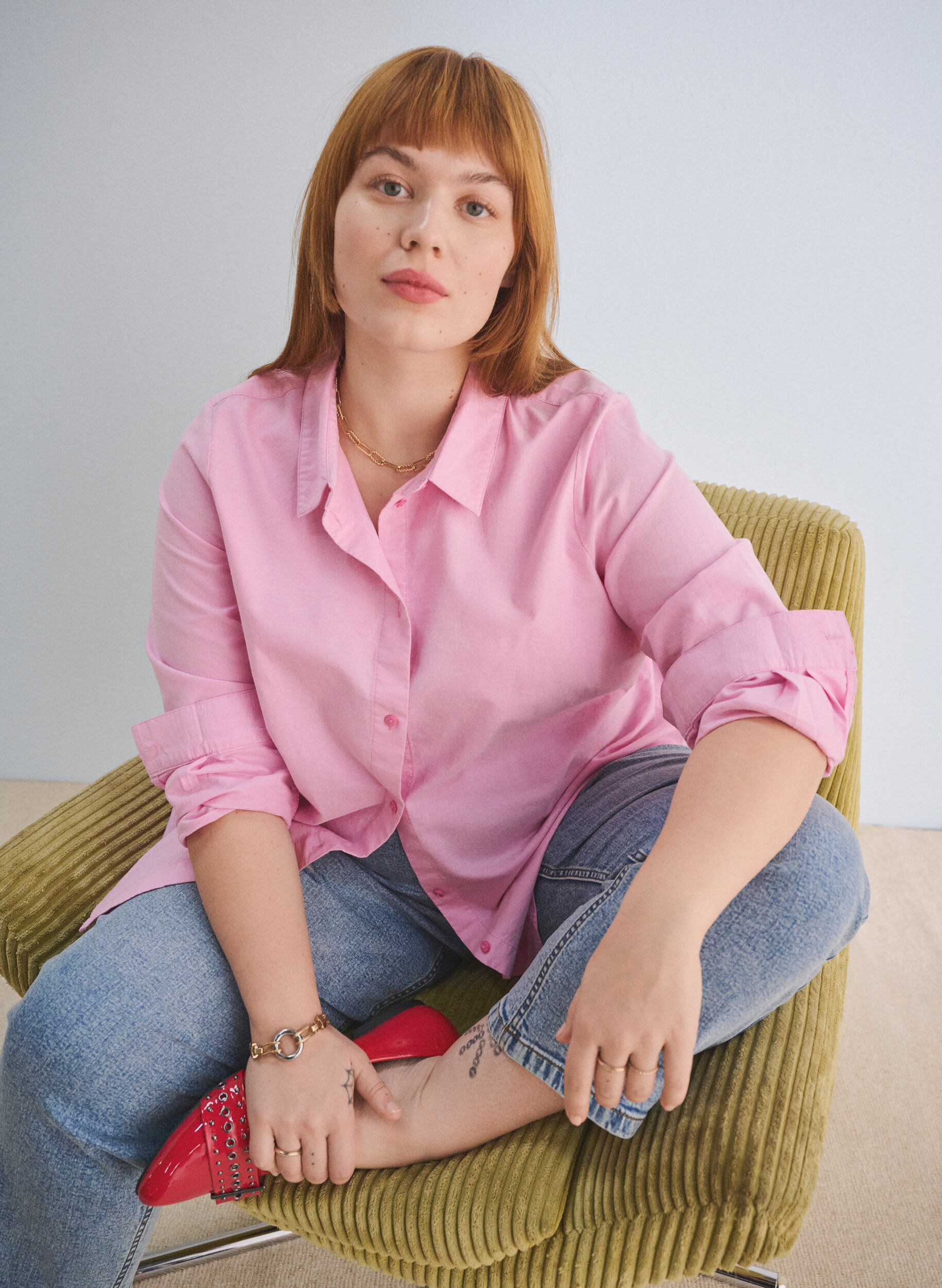 Zizzi Pitk&auml;hihainen puuvillapaita, Vaaleanpunainen, Image image number 0