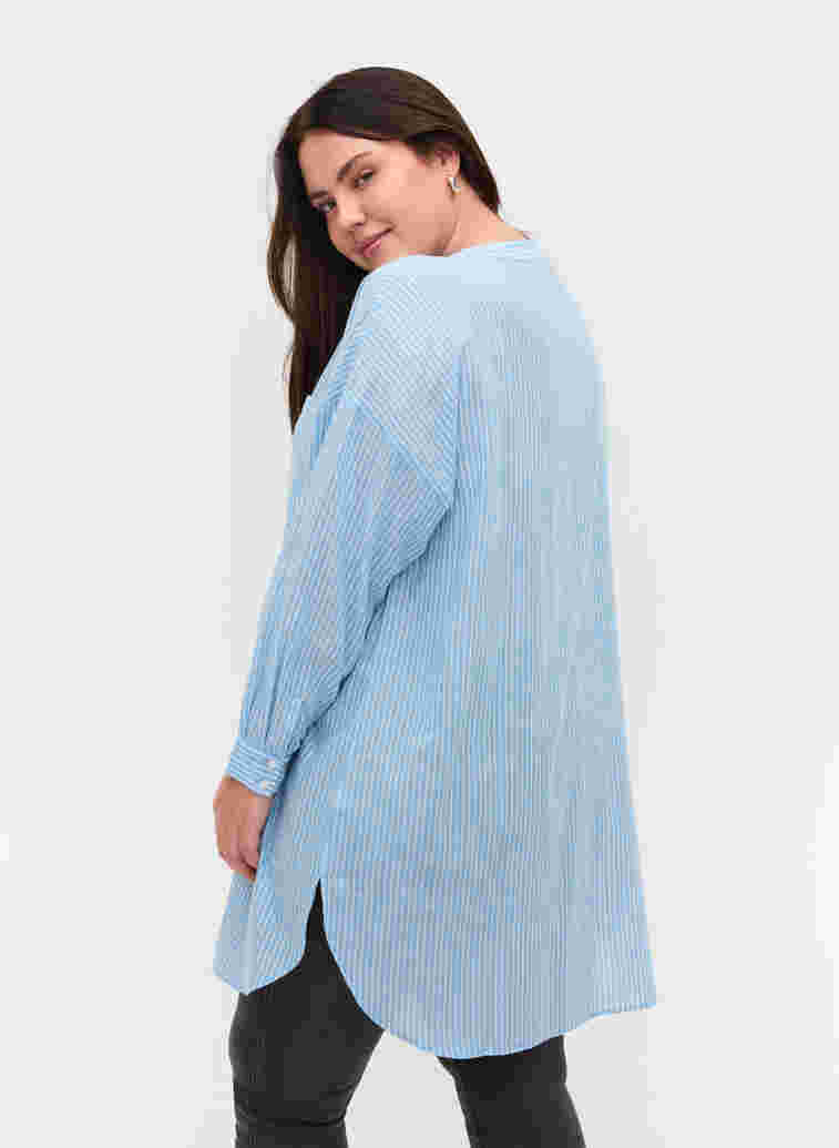 Raidallinen paita 100% puuvillasta, Lichen Blue Stripe , Model image number 1