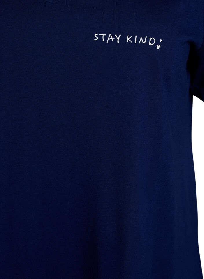 Luomupuuvillainen y&ouml;paita V-p&auml;&auml;ntiell&auml;, Sininen, Packshot image number 2