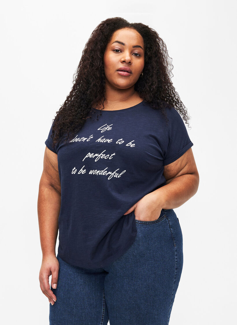 Ekologisesta puuvillasta valmistettu t-paita painatuksella, N.Sky w. White Print, Model image number 0