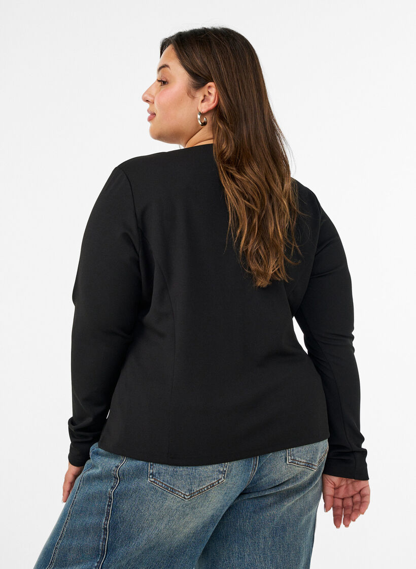 Vartalonmy&ouml;t&auml;inen neuletakki solmukiinnityksill&auml;, Musta, Model image number 2