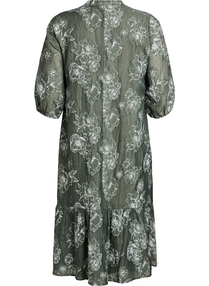 Midimekko kukkakuviolla ja l&auml;pikuultavilla 3/4-hihoilla, Vihre&auml;, Packshot