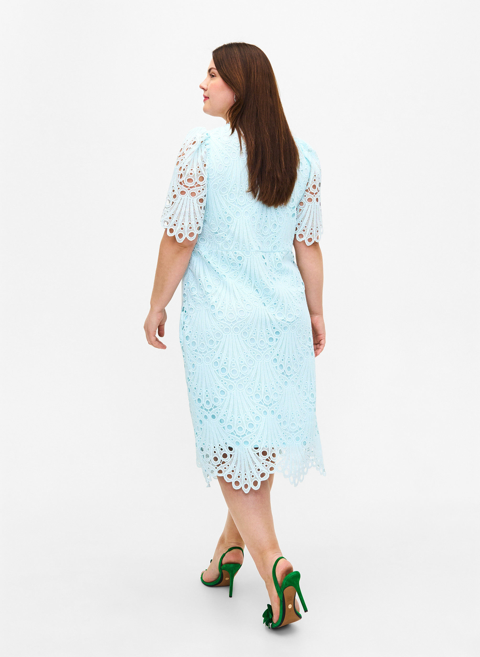 Zizzi Lyhythihainen virkattu mekko, Delicate Blue, Model image number 1