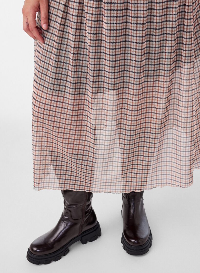 Ruutukuosinen mesh-midihame, Beige, Model image number 2