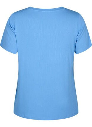Ribatusta viskoosista valmistettu T-paita, jossa on v-pääntie, Marina, Packshot image number 1
