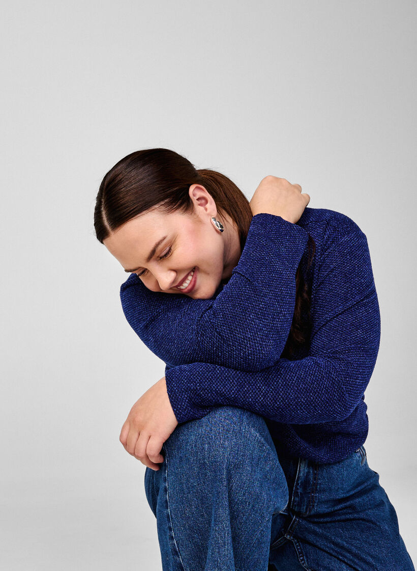 Melange-Pusero, jossa pyöreä pääntie ja pitkät hihat, Sodalite Blue, Image image number 0