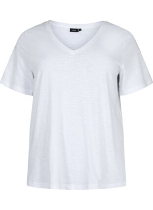 Lyhythihainen perus t-paita, jossa on v-pääntie, Bright White, Packshot image number 0