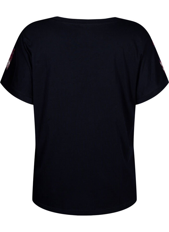 Väljä t-paita kukkakuviolla, Black Purple Fl. AOP, Packshot image number 1