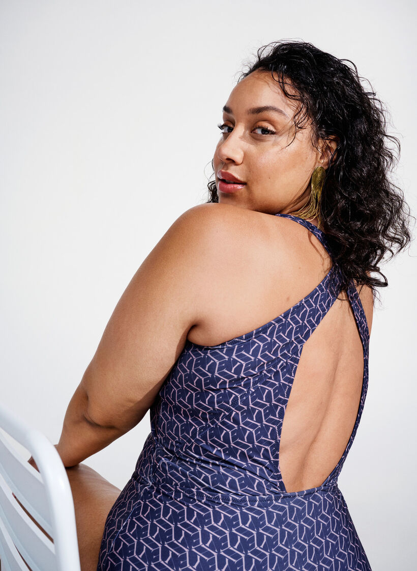 Uimapuku kuosilla ja ristitetyllä selällä, Text Print, Image image number 1