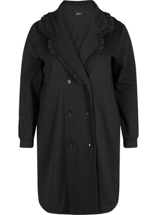 Pitkä takki leveällä kauluksella ja röyhelöllä, Black, Packshot image number 0