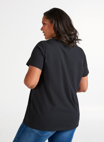 Lyhythihainen puuvillainen t-paita painatuksella, Black, Model image number 1