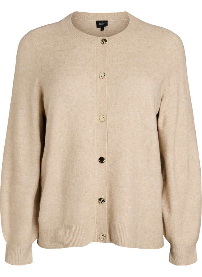 Neuletakki pehme&auml;st&auml; neuleesta kullanv&auml;risill&auml; napeilla, Beige, Packshot image number 0