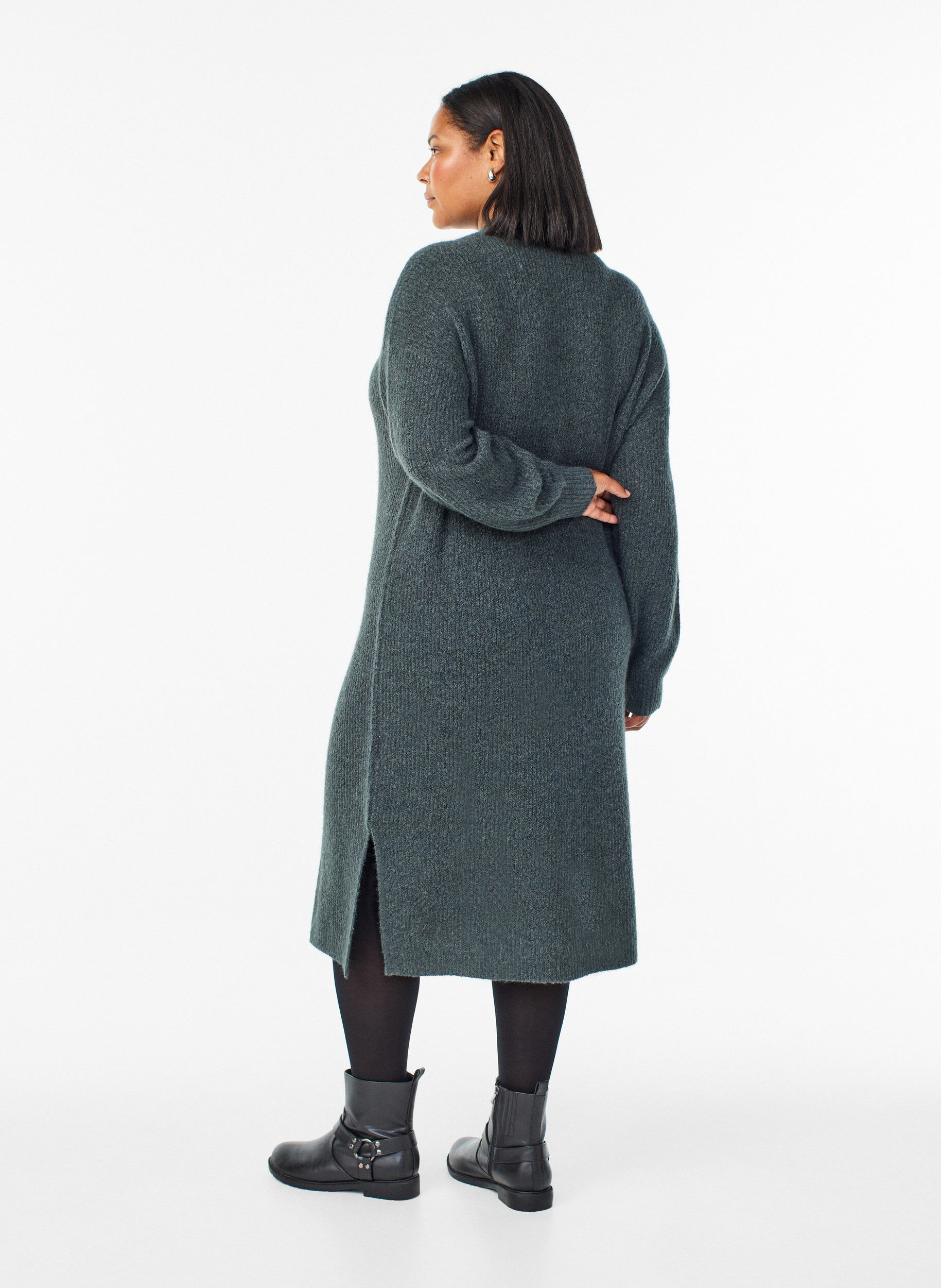 Zizzi Pitk&auml; neulemekko korkealla kauluksella, Vihre&auml;, Model image number 1